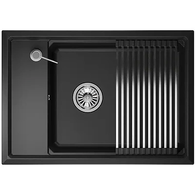 Мойка кварц, прямоугольная одночашевая, KS-7305, 730*510мм, черный металлик, на столешницу, Granula - фото 1