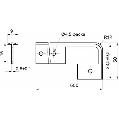 Планка соединительная к столешнице 28 R12 алюминий AKS - фото 2