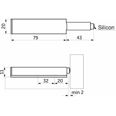 Механизм push-to-open наконечник резиновый накладной серый AKS металлический корпус - фото 2