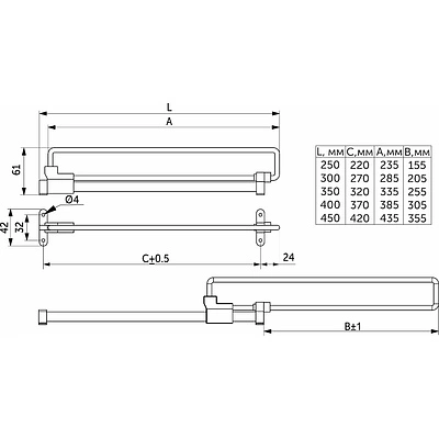 Выдвижная вешалка L-350, хром/черный GRIDLI - фото 2
