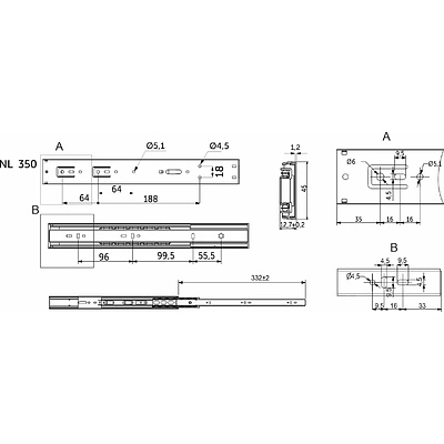 Направляющая шариковая L-350 h=45 AKS PLUS SOFT CLOSE A - фото 2