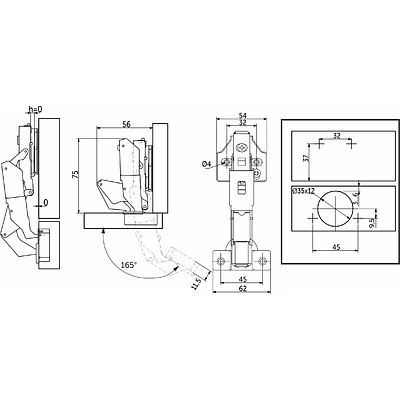 Петля 165° накладная с доводчиком 45мм h0 clip-on PRIME by AKS 3D (саморезы, заглушки) 0-е вхождение (упак. = 2 шт.) - фото 2