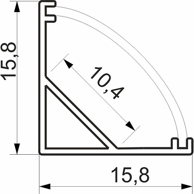 Профиль алюминиевый AKS ORION-1616C угловой с экраном, форма экрана четверть круга, цвет черный, 2м - фото 2