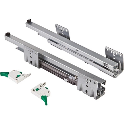 Направляющая скрытого монтажа L-400 с доводчиком ДСП до18mm с замками AKS SLIM SLIDE полное выдвижение - фото 1