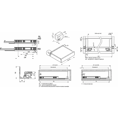 Направляющая скрытого монтажа L-450 с доводчиком ДСП до16mm с замками PRIME by AKS 3D полное выдвижение - фото 2