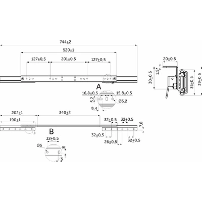Механизм для раздвижных столов внешний синхронный со стопором L-520 мм AKS - фото 2
