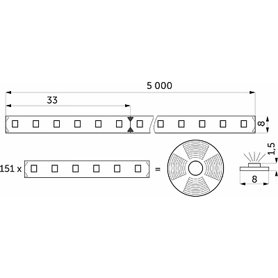 Лента светодиодная - 14,4W/m, 24V, 8мм, 2835, 180 д/м, IP20, холодный белый (6000K) - 5м, AKS - фото 2
