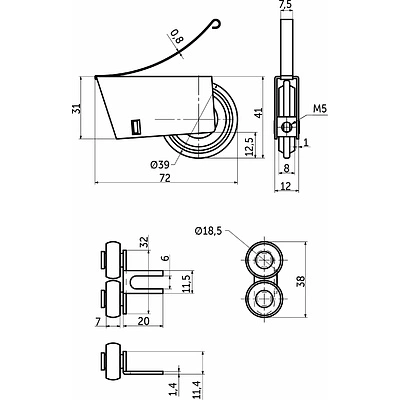 Комплект роликов SENATOR закрытый для 1 раздвижной двери AKS 60 кг усиленные - фото 2