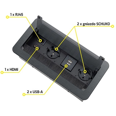 Выдвижной удлинитель 2 розетки, 1xUSB-A, 1xUSB-C, HDMI, LAN, черный, провод 1.5м, HLT - фото 4