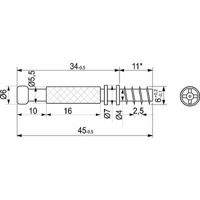 Шток эксцентрика 7*34/6*11 цельнометаллический (уп/100шт) AKS - фото 2
