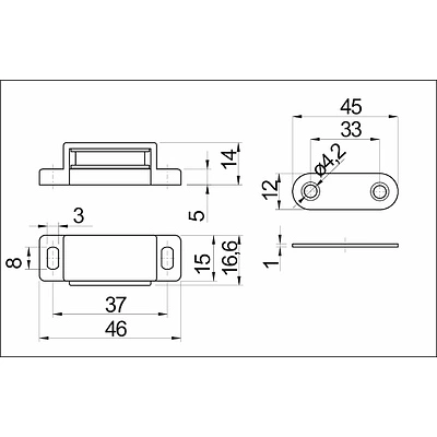 Защелка магнитная мебельная малая AKS чёрная (присадка планки-33мм) - фото 2