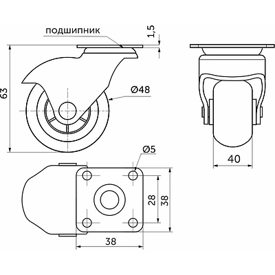 Колесо меб. VINTAGE d50 h63 с площадкой, бронза/черный AKS - фото 2