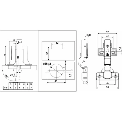 Петля полунакладная с доводчиком 45мм h0 clip-on PRIME by AKS (саморезы, заглушки) (упак. = 2 шт.) - фото 2