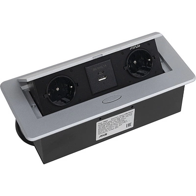 Выдвижной удлинитель Nova USB, 2 розетки, USB A + USB C, алюминий, AKS - фото 1