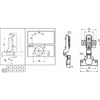 Петля полунакладная с доводчиком 48мм h2 clip-on AKS (саморезы, заглушки) - фото 2