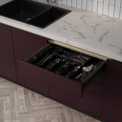 Лоток для столовых приборов 700 MARBLE 635*485, черно-золотой мрамор AKS - фото 4