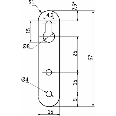 Пластинка зацепная 67*15*1,0 белый цинк (большое отверстие сверху) (уп/ 1 тыс.шт) AKS - фото 2