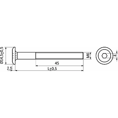 Винт с плоской головкой М6*75 под шестигранник, полн. резьба, желтый цинк (уп/1тыс.шт) AKS - фото 2