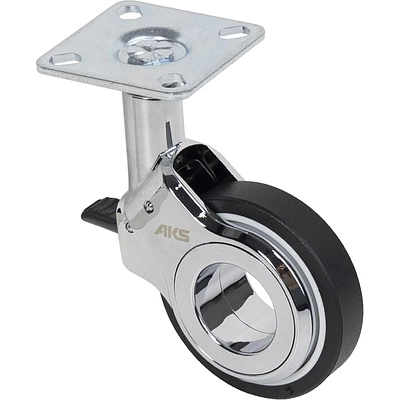 Колесо меб. GALAXY d60 h94 с площадкой с торм., хром/черный AKS - фото 1