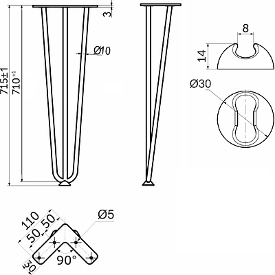 Опора меб. FLASH h715, черный (без саморезов) AKS - фото 2