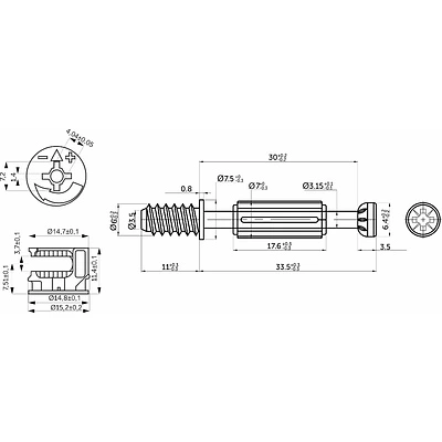 Эксцентрик 15x11,5 для плиты 16 мм + шток 7*34/6*11 (уп/10компл) AKS - фото 2