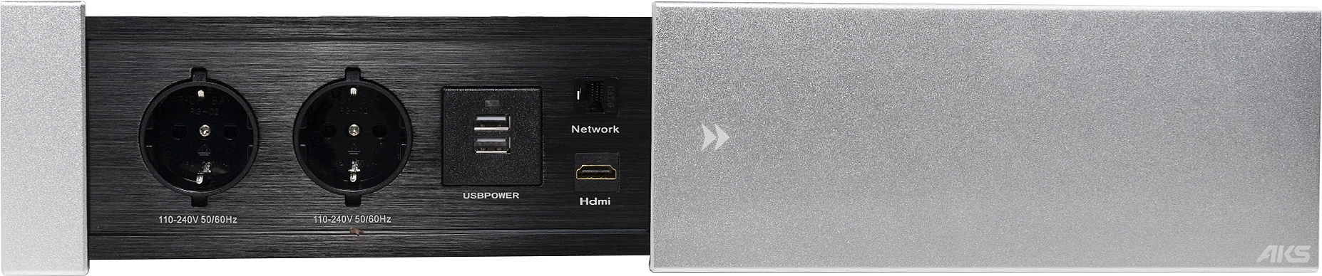 Выдвижной удлинитель Hollander, 2 розетки, 2xUSB, HDMI, LAN, шлиф. сталь AKS - фото 4