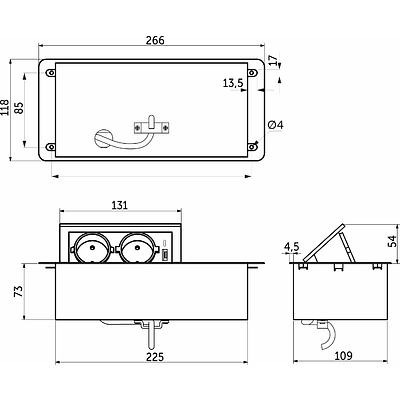 Выдвижной удлинитель Nova 5, 2 розетки, USB A + C, беспроводная зарядка, черный, AKS - фото 2