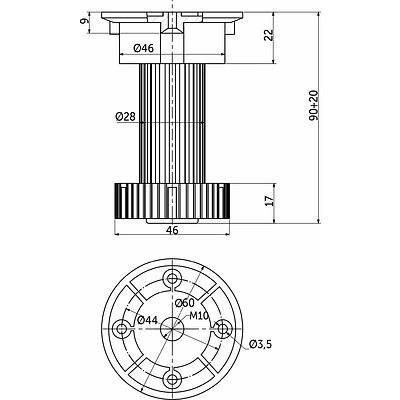 Опора кухонная пласт. h100 трехсоставная, черный (1 упак. = 250 шт.) AKS - фото 2
