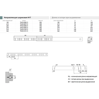 Направляющая шариковая L-182 h=17 REJS - фото 2