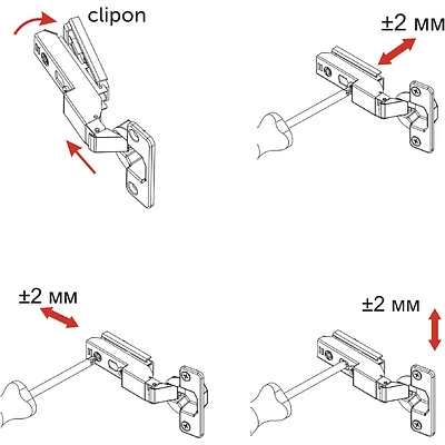 Петля полунакладная с доводчиком 45мм h0 clip-on AKS PLUS 3D узкая черная (саморезы, заглушки) - фото 5