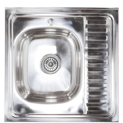 Мойка н/сталь, квадратная одночашевая, 600*600мм, полир хром, мойка слева, накладная, AKS (0,6мм) - фото 1