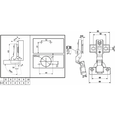 Петля полунакладная с пружиной 48мм h2 slide-on GRIDLI 52г - фото 2