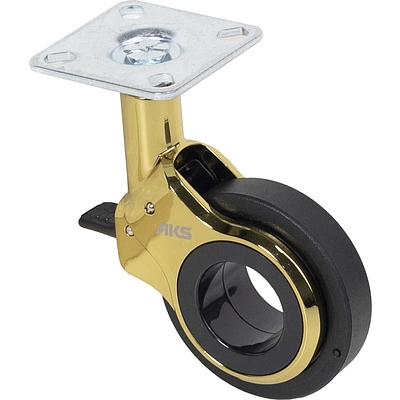 Колесо меб. GALAXY d60 h94 с площадкой с торм., золото/черный AKS - фото 1