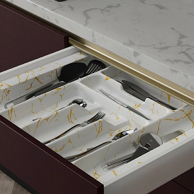 Лоток для столовых приборов 900 MARBLE 830*485, бело-золотой мрамор AKS - фото 3