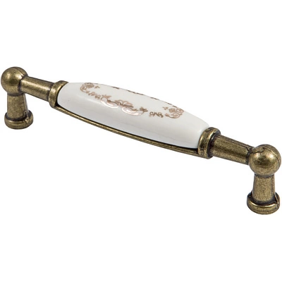 Ручка меб. скоба мет. UP21 с керам. вставкой (крем) 96 старое золото/золотой узор AKS тип 2 - фото 1