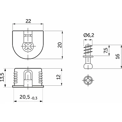 Эксцентриковая стяжка быстрого монтажа 20 мм коричневая + шток 6*7мм (уп/0,2тыс.шт) GRIDLI - фото 2