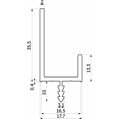Ручка-профиль алюм. врезная L-образная MOON-16, 3.5м, анодированный черный AKS - фото 2