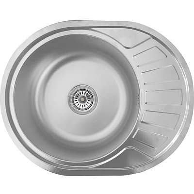 Мойка н/сталь, овальная одночашевая, 570*450мм, матовый хром, врезная на столещницу, AKS (0,8мм) - фото 1