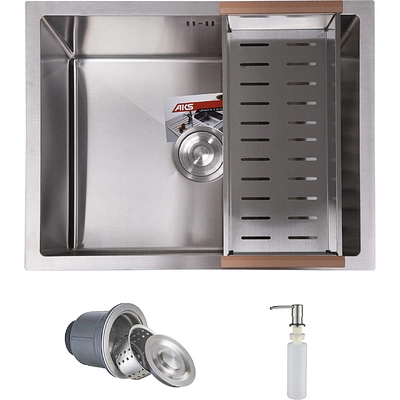 Мойка н/сталь, прямоугольная одночашевая, 570*460мм, глянец сатин, универсальная, AKS (3,2 мм) - фото 1