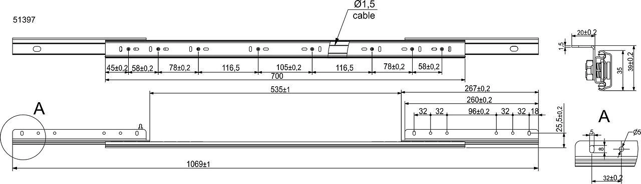 Механизм для раздвижных столов внешний синхронный со стопором L-700 мм AKS - фото 2