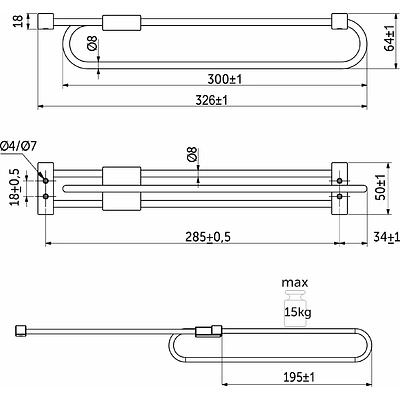 Выдвижная вешалка L-300/330 усиленная овальная, хром/черный REJS - фото 2