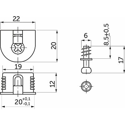Эксцентриковая стяжка быстрого монтажа 20 мм металлический корпус + шток 6*7мм (уп/50 шт) GRIDLI - фото 2