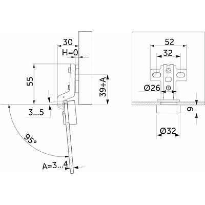 Петля д/стекла внутренняя с пружиной h0 slide-on AKS (круглая заглушка хром) - фото 2