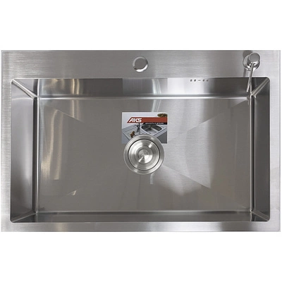Мойка н/сталь, прямоугольная одночашевая, 700*460мм, глянец сатин, врезн на/вровень столешнице, AKS (3,0мм) - фото 4
