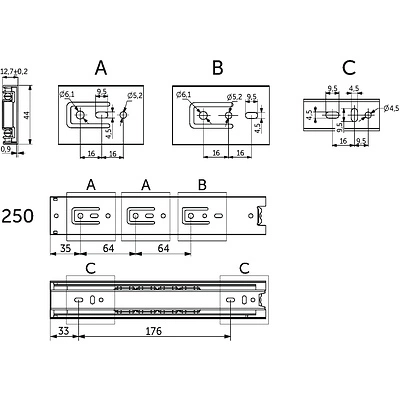 Направляющая шариковая L-250 h=45 AKS A - фото 2