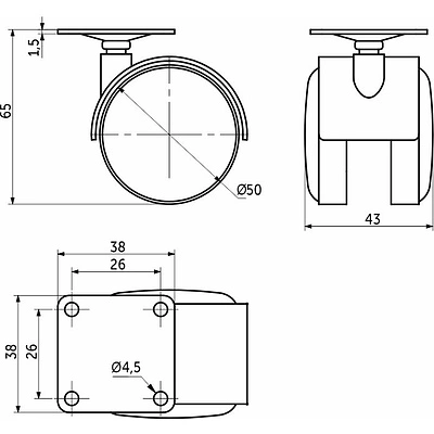 Колесо меб. пласт. d50 с площадкой, черный РФ - фото 2