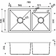 Мойка н/сталь, прямоугольная двухчашевая, 780*430мм, сатин, PVD покрытие, мойка справа, врезн на/вровень столешнице, AKS (3,2мм) - фото 3