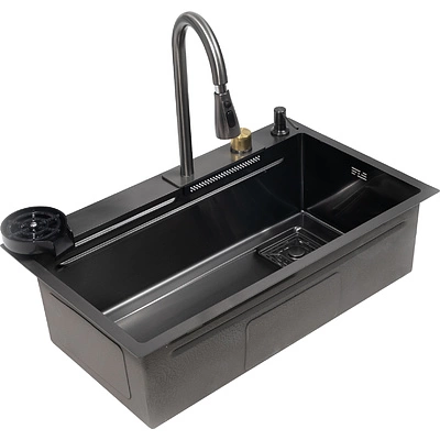 Мойка н/сталь, прямоугольная одночашевая со смесителем, 750*450мм, графит, PVD покрытие, врезн на/вровень столешнице, AKS (3,2мм) - фото 4