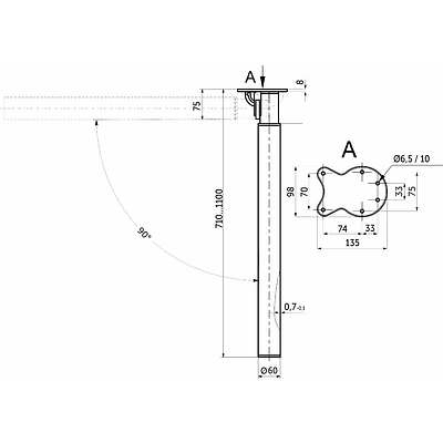 Опора меб. круглая d60 h710-1100 регулируемая, черный AKS - фото 2