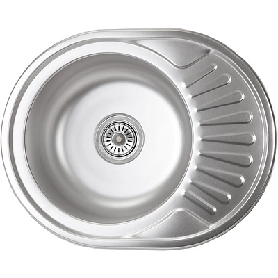 Мойка н/сталь, овальная одночашевая, 570*450мм, декорированная хром, врезн на столешницу, AKS (0,8мм) - фото 1